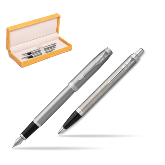 IM Essential Stainless Steel CT Fountain Pen + Ballpoint Pen SET in suede box yellow