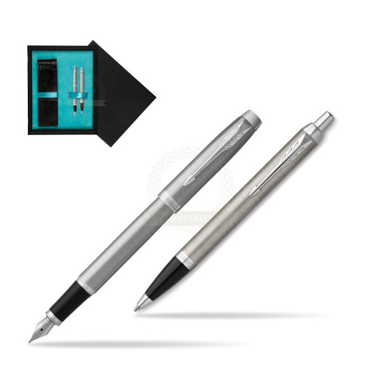 IM Essential Stainless Steel CT Fountain Pen + Ballpoint Pen SET in double wooden box Black Double Turquoise