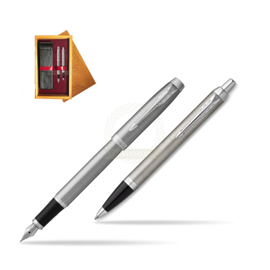 IM Essential Stainless Steel CT Fountain Pen + Ballpoint Pen SET in double wooden box Honey Double Maroon