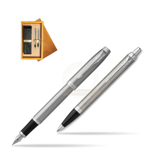 IM Essential Stainless Steel CT Fountain Pen + Ballpoint Pen SET in double wooden box Honey Double Ecru