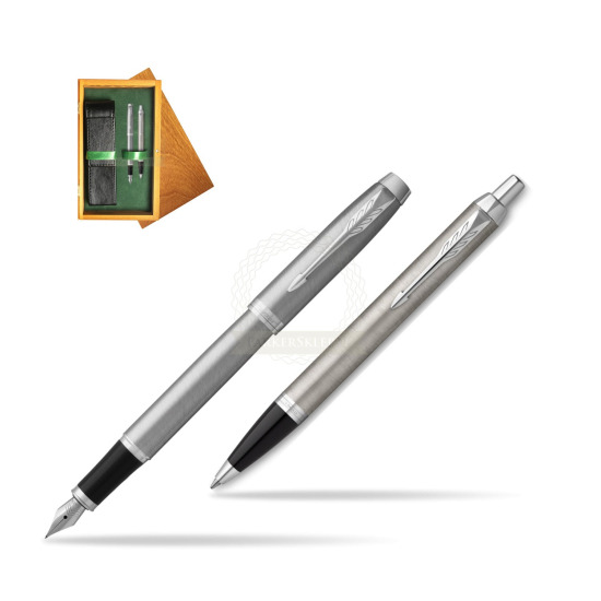 IM Essential Stainless Steel CT Fountain Pen + Ballpoint Pen SET in double wooden box Honey Green