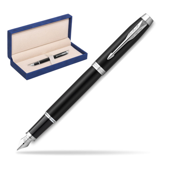 Parker IM Essential Black Matt CT Fountain Pen in suede box navy blue