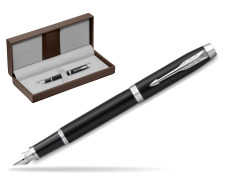 Parker IM Essential Black Matt CT Fountain Pen in the brown leather box