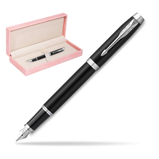 Parker IM Essential Black Matt CT Fountain Pen in suede box pink