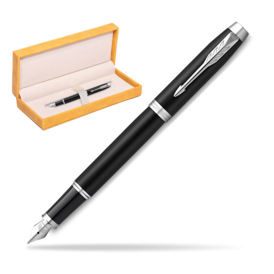 Parker IM Essential Black Matt CT Fountain Pen in suede box yellow