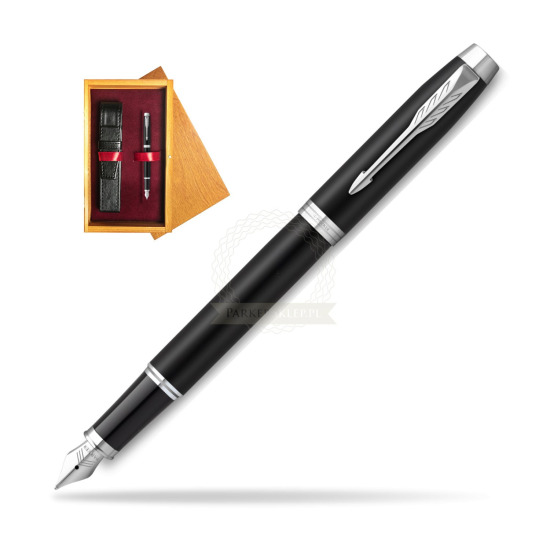 Parker IM Essential Black Matt CT Fountain Pen in single wooden box Honey Single Maroon