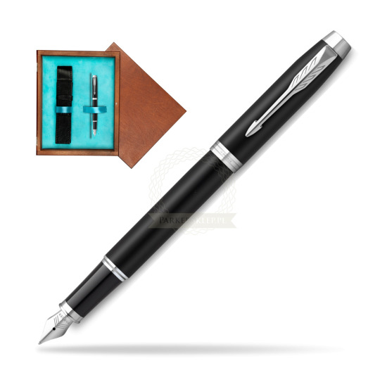 Parker IM Essential Black Matt CT Fountain Pen in single wooden box Mahogany Single Turquoise 