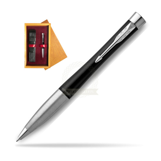Parker Urban Twist Muted Black CT Ballpoint Pen in single wooden box Honey Single Maroon