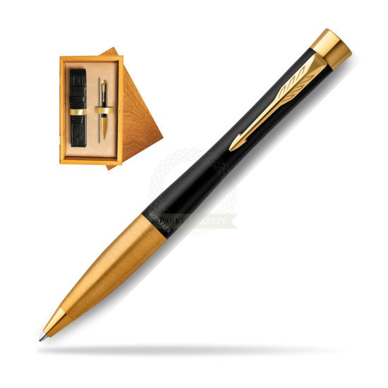 Parker Urban Twist Muted Black GT Ballpoint Pen in single wooden box Honey Single Ecru