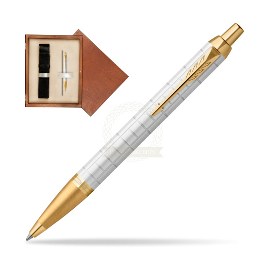 Parker IM Premium Pearl GT Penna a Sfera in single wooden box Mahogany Single Ecru