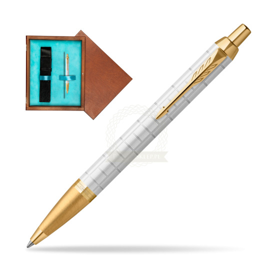 Parker IM Premium Pearl GT Penna a Sfera in single wooden box Mahogany Single Turquoise 