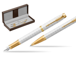 IM Premium Pearl GT Fountain Pen + Ballpoint Pen SET in the brown leather box