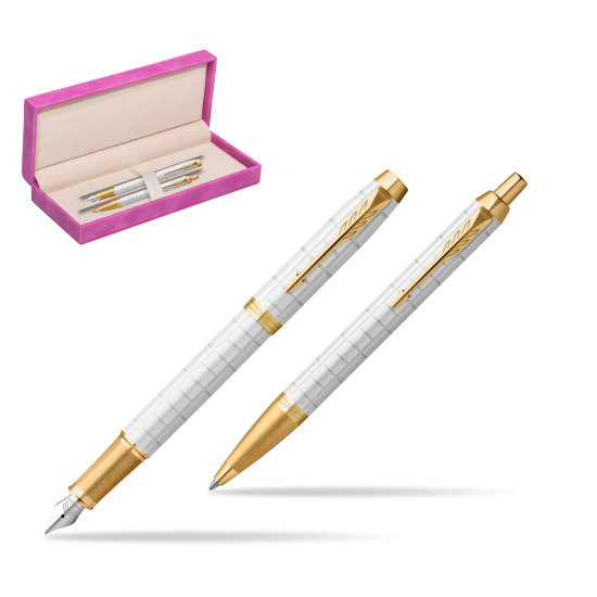 IM Premium Pearl GT Fountain Pen + Ballpoint Pen SET in suede box fuchsia
