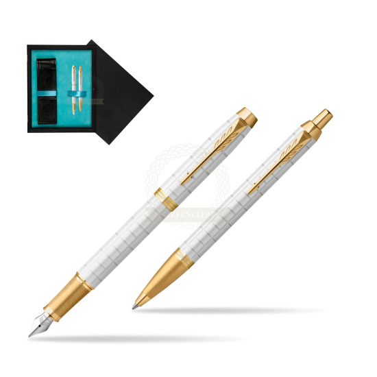 IM Premium Pearl GT Fountain Pen + Ballpoint Pen SET in double wooden box Black Double Turquoise
