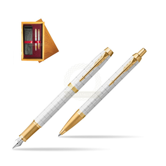 IM Premium Pearl GT Fountain Pen + Ballpoint Pen SET in double wooden box Honey Double Maroon