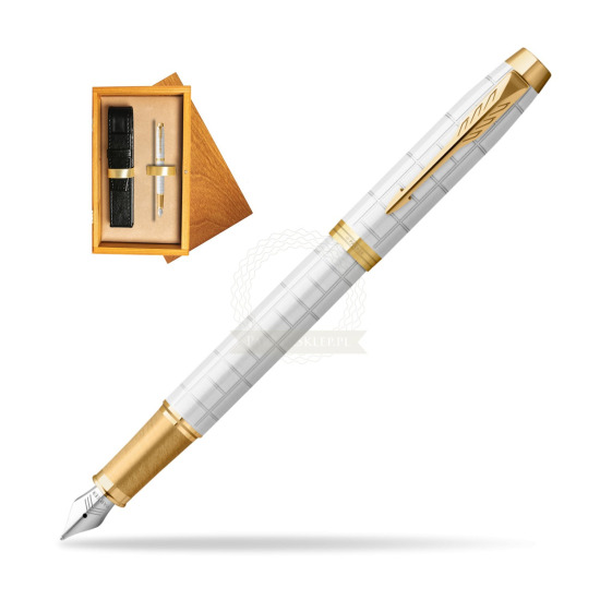 Parker IM Premium Pearl GT Penna Stilografica in single wooden box Honey Single Ecru