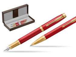 Parker IM Premium Red GT Stylo-plume + Stylo-bille in a Gift Box in the brown leather box
