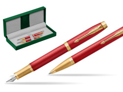 Parker IM Premium Red GT Stylo-plume + Stylo-bille in a Gift Box in the green leather box