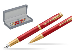 Parker IM Premium Red GT  Penna Stilografica +  Penna a Sfera Set regalo in suede box grey