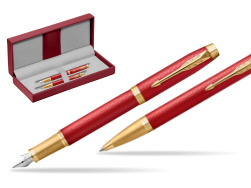 Parker IM Premium Red GT Stylo-plume + Stylo-bille in a Gift Box in the red leather box