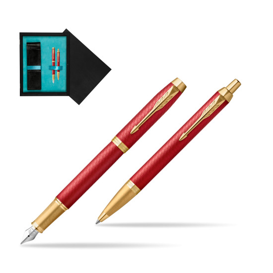 Parker IM Premium Red GT  Penna Stilografica +  Penna a Sfera Set regalo in double wooden box Black Double Turquoise