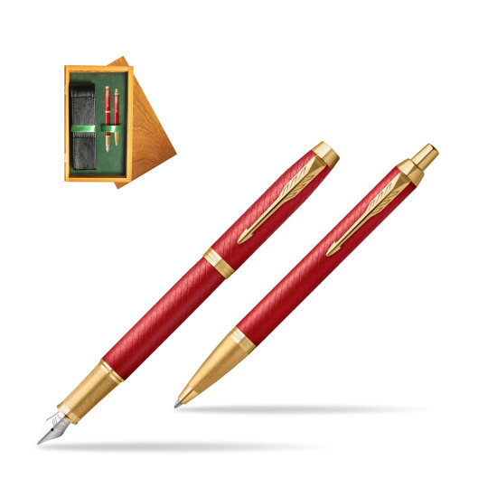Parker IM Premium Red GT  Penna Stilografica +  Penna a Sfera Set regalo in double wooden box Honey Green