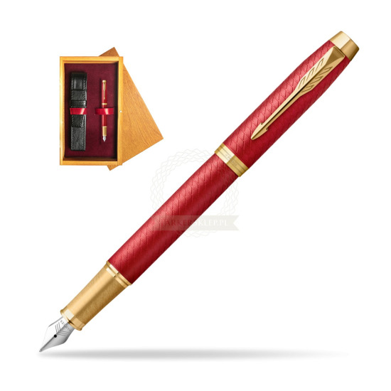Parker IM Premium Red GT Penna Stilografica in single wooden box Honey Single Maroon
