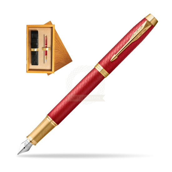 Parker IM Premium Red GT Penna Stilografica in single wooden box Honey Single Ecru