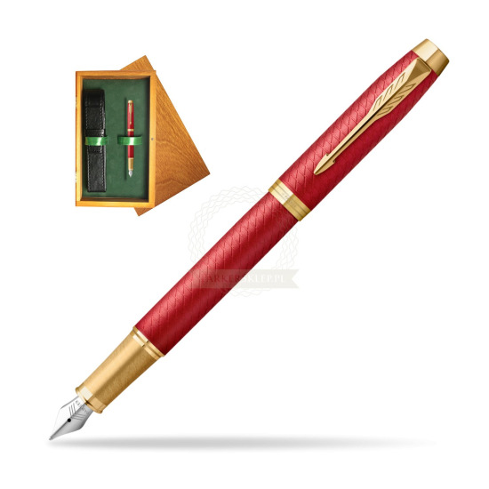 Parker IM Premium Red GT Penna Stilografica in single wooden box Honey Single Green