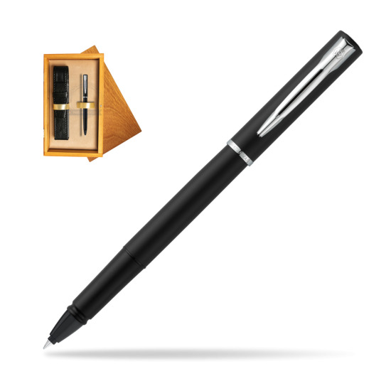 Waterman Allure Matt Black CT Rollerball Pen in single wooden box Honey Single Ecru