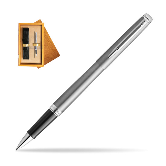 Waterman Hemisphere Essential Metallic Steel CT Rollerball Pen in single wooden box Honey Single Ecru