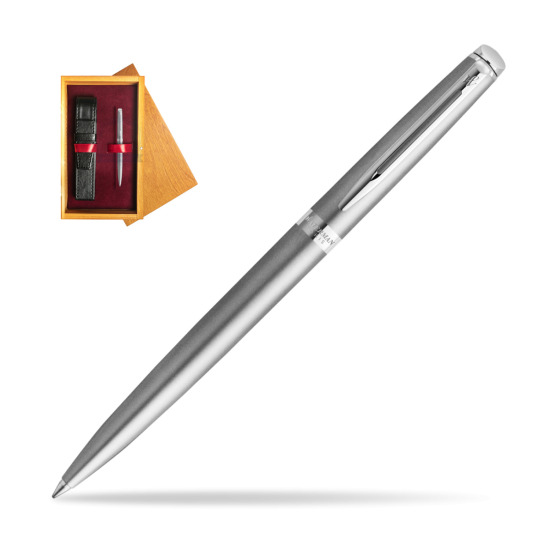 Waterman Hemisphere Essential Metallic Ballpoint Pen Steel CT in single wooden box Honey Single Maroon