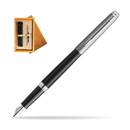 Penna Stilografica Waterman Hemisphere Essential Metallic Black CT in single wooden box Honey Single Ecru