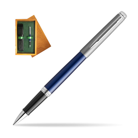 Waterman Rollerball Pen Hemisphere Essential Metallic Blue CT in single wooden box Honey Single Green