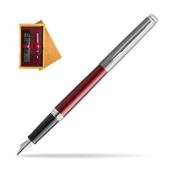 Penna Stilografica Waterman Hemisphere Essential Metallic Red CT in single wooden box Honey Single Maroon