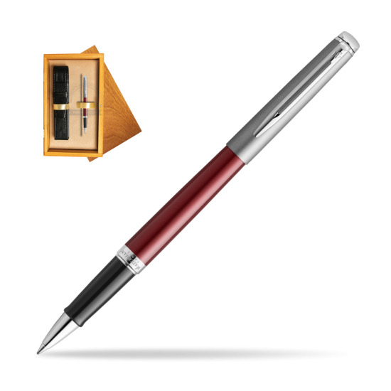 Waterman Rollerball Pen Hemisphere Essential Metallic Red CT in single wooden box Honey Single Ecru