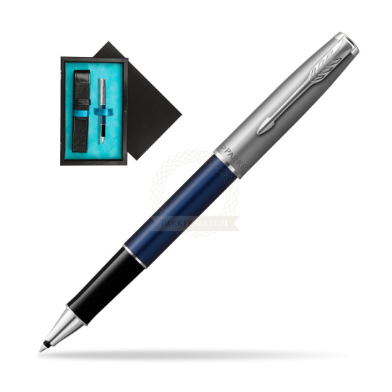 Parker Sonnet Sand Blasted Metal Blue CT Rollerball Pen in single wooden box Black Single Turquoise