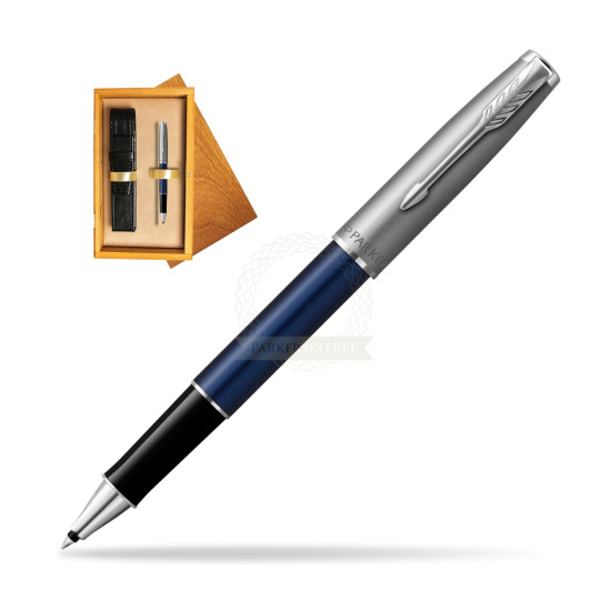 Parker Sonnet Sand Blasted Metal Blue CT Rollerball Pen in single wooden box Honey Single Ecru