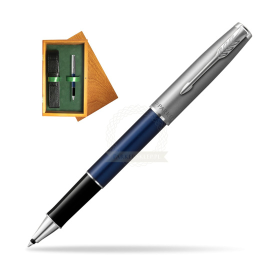 Parker Sonnet Sand Blasted Metal Blue CT Rollerball Pen in single wooden box Honey Single Green