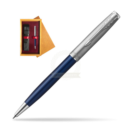 Parker Sonnet Sand Blasted Metal Blue CT Penna a Sfera in single wooden box Honey Single Maroon