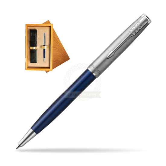 Parker Sonnet Sand Blasted Metal Blue CT Penna a Sfera in single wooden box Honey Single Ecru
