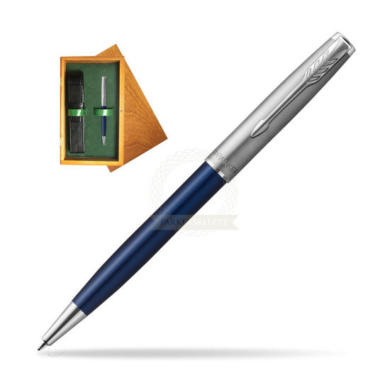 Parker Sonnet Sand Blasted Metal Blue CT Penna a Sfera in single wooden box Honey Single Green