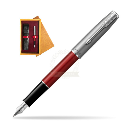 Parker Sonnet Sand Blasted Metal Red CT Penna Stilografica in single wooden box Honey Single Maroon