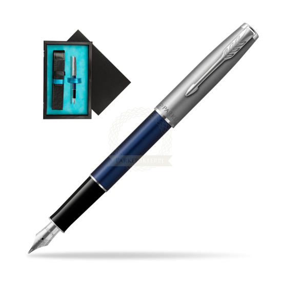 Parker Sonnet Sand Blasted Metal Blue CT Penna Stilografica in single wooden box Black Single Turquoise