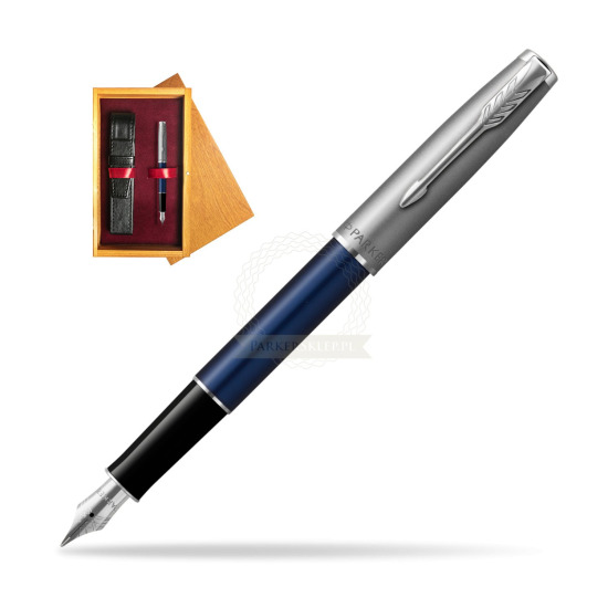 Parker Sonnet Sand Blasted Metal Blue CT Penna Stilografica in single wooden box Honey Single Maroon