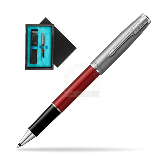 Parker Sonnet Sand Blasted Metal Red CT Rollerball Pen in single wooden box Black Single Turquoise