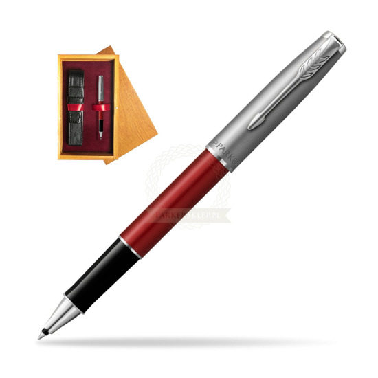 Parker Sonnet Sand Blasted Metal Red CT Rollerball Pen in single wooden box Honey Single Maroon