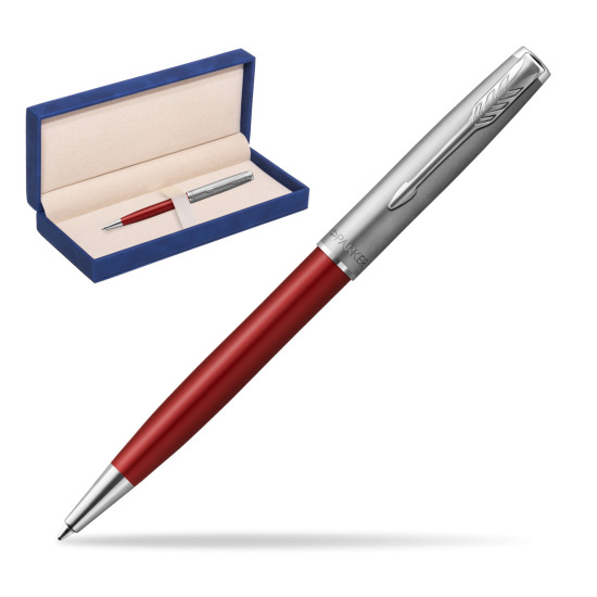 Parker Sonnet Sand Blasted Metal Red CT Penna a Sfera in suede box navy blue