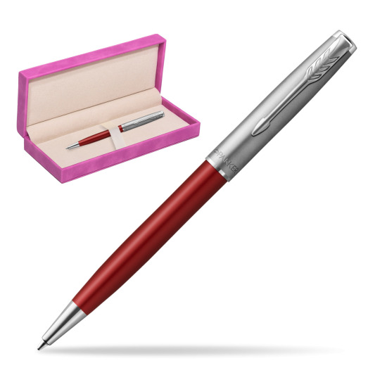 Parker Sonnet Sand Blasted Metal Red CT Penna a Sfera in suede box fuchsia