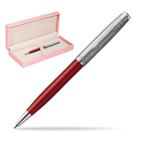 Parker Sonnet Sand Blasted Metal Red CT Penna a Sfera in suede box pink